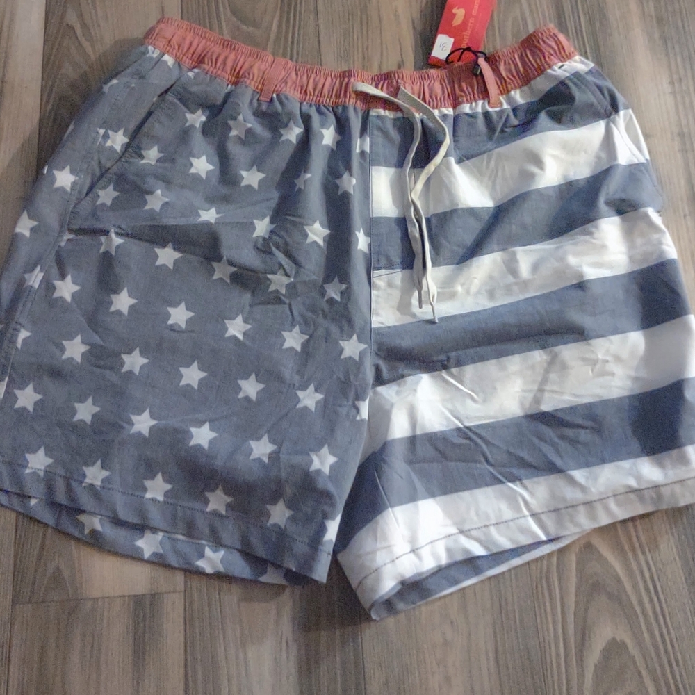 Southern Marsh Blue and White Stars & Stripes Swim Trunks